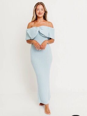 Aston Bow Front Maxi Sweater Dress in Ice Metal